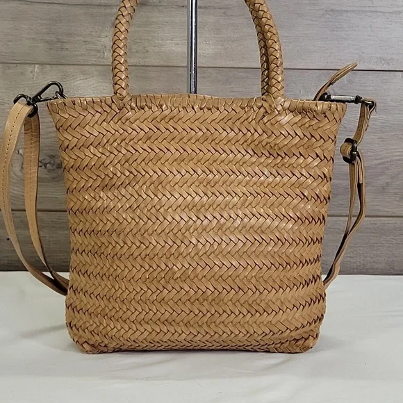 Marta Ponti by Anthropologie Tan Woven Leather Tote Crossbody Shoulder Bag - Picture 2 of 11